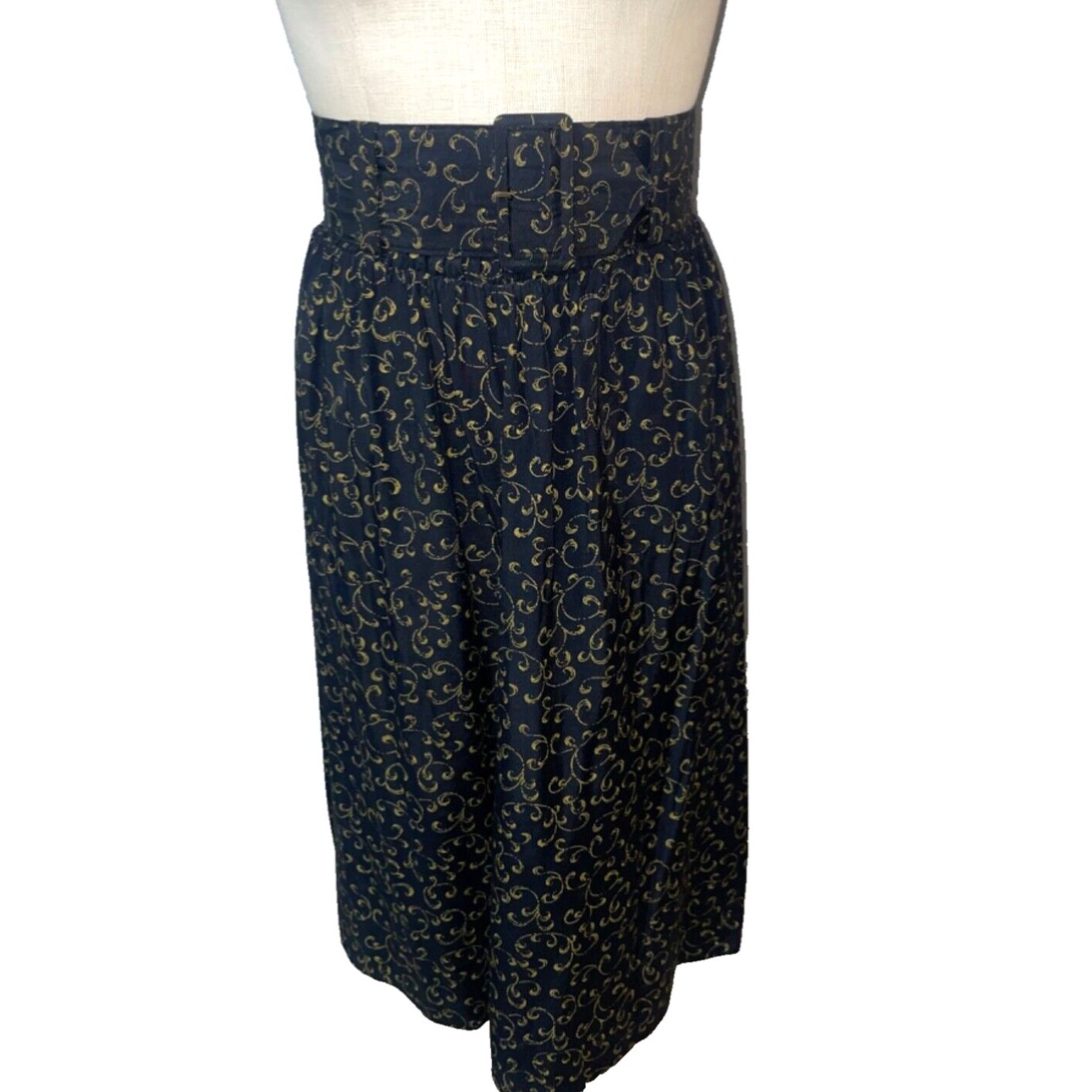 Marnie West Vintage Women's Midi Skirt Size 5 Matching Belt Black & Gold
